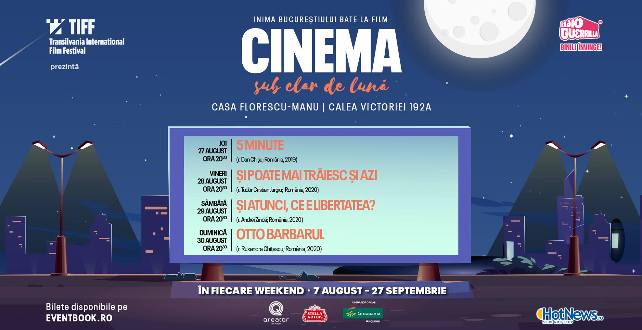 evenimente weekend 28-30 august
cinema sub clar de luna 